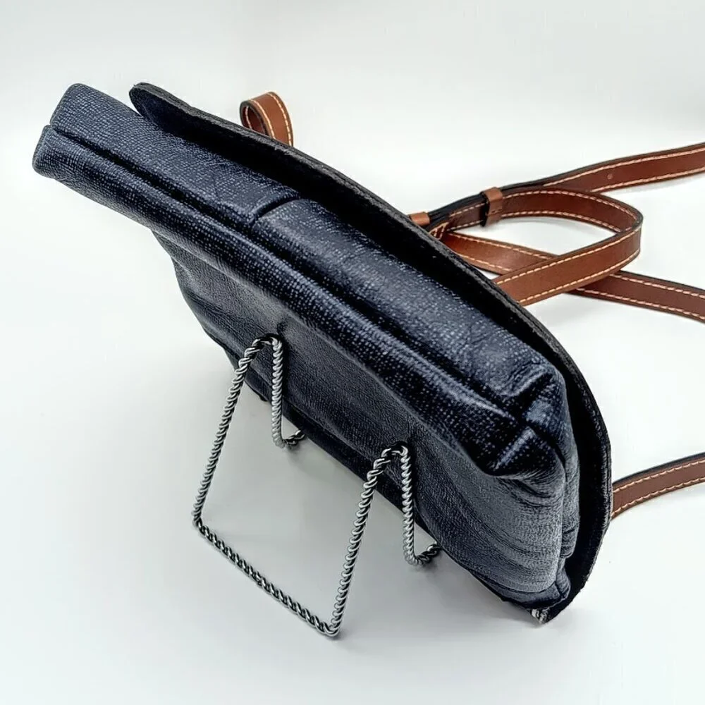 Patricia Nash Toscano Navy Blue Ivory Embroidered Leather Bag